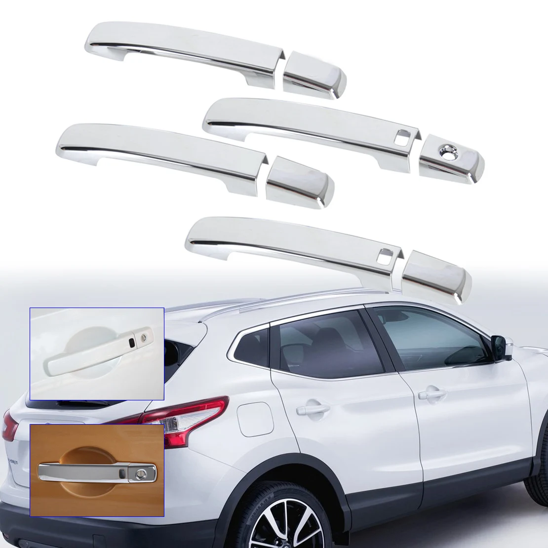 beler Durable Chrome Plated ABS Door Handle Cover w/ Passenger Key Hole