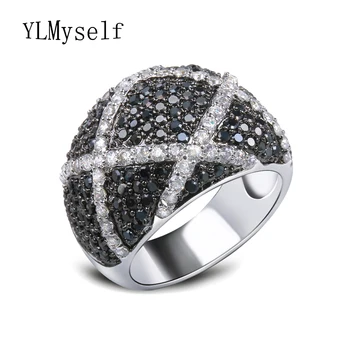 

Wholesale jewelry fashion rings Jet and clear crystal bagues femme ringen lines design Black ring for women