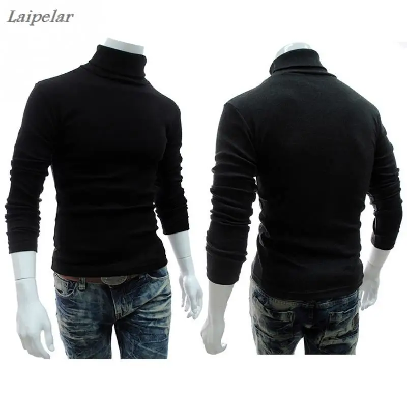 

New Autumn Mens Sweaters Casual Male turtleneck Man's Black Solid Knitwear Slim Brand Clothing Sweater Laipelar