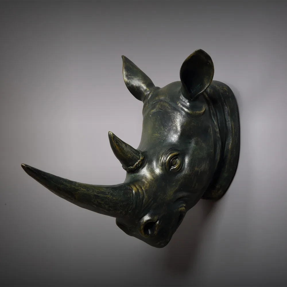 Экзотический носорог голова бюст статуэтка животного статуи смолы искусство и ремесло искусство Скульптура настенный Декор для дома аксессуары R102