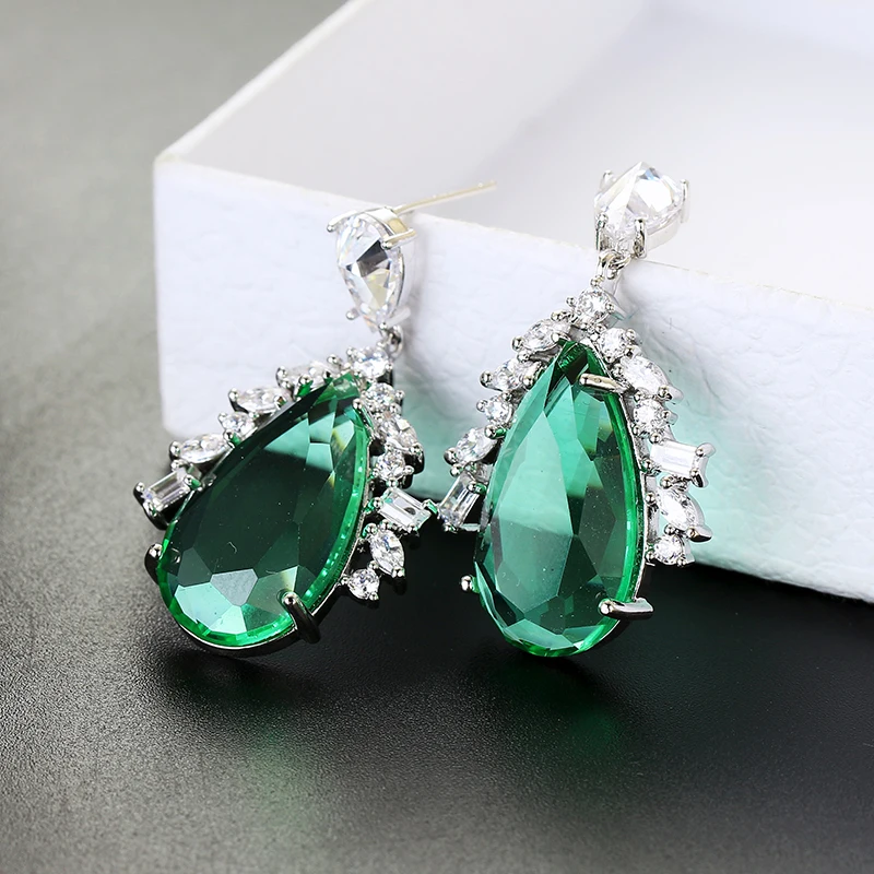 

Large Water Drop Tourmaline Zircon Earrings European Luxury Women Jewelry for Wedding Party XIUMEIYIZU Brand New Free Shipping
