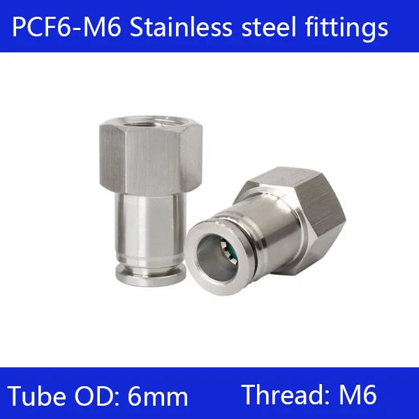 

Free shipping 10 pcs/lot 6mm to M6 PCF6-M6,304 Stainless Steel Straight Female Connector