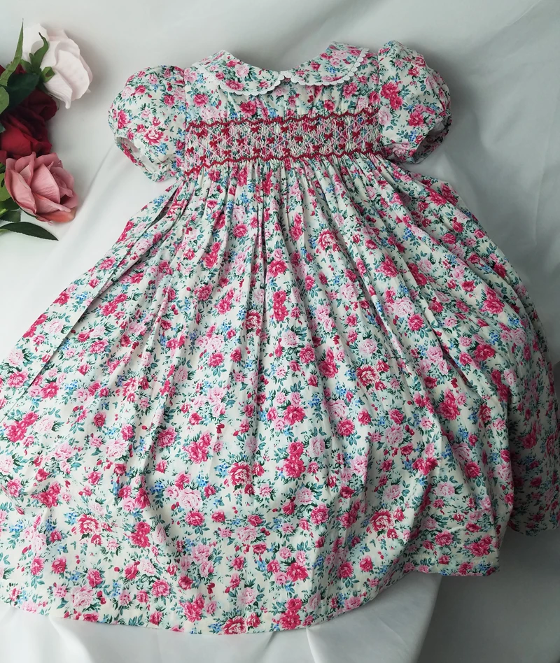 Spring Summer Girls Smocking Embroidery Dresses Floral Prints Doll Dress For kids Girl Princess Smocked Party Dresses