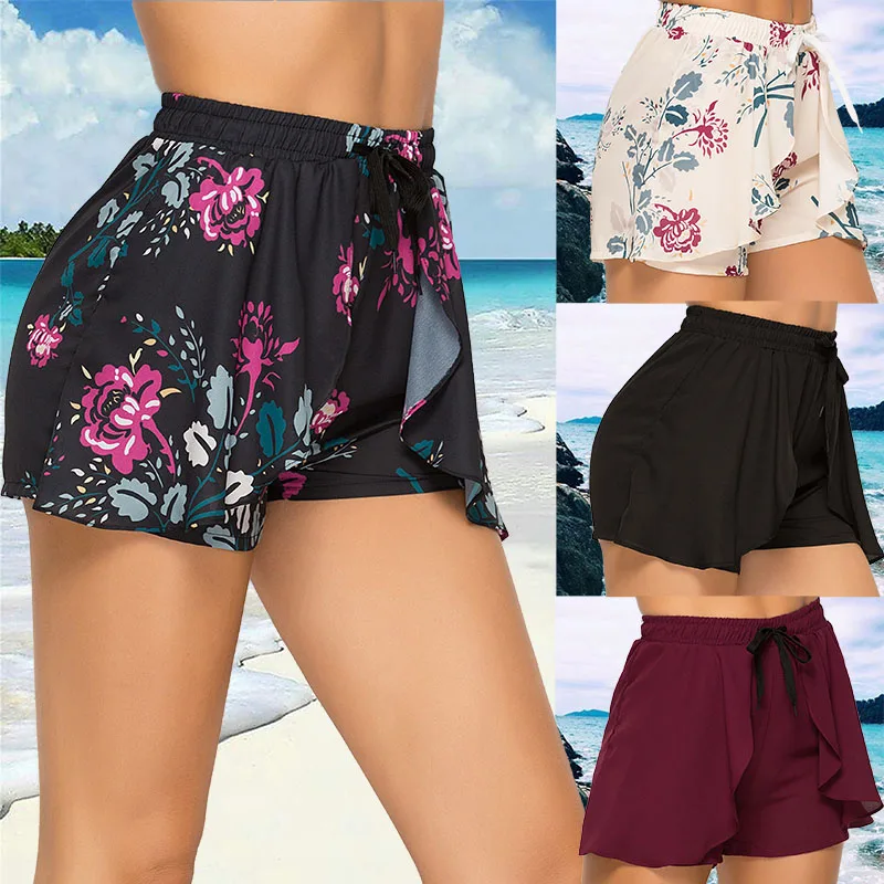 

Summer Women Beach Shorts Fashion Casual Printed Waist Drawstring Shorts Loose Women's Elastic Waist Shorts Femme