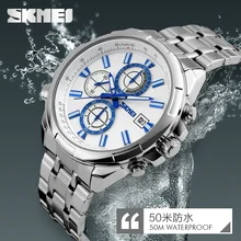 Skmei 9107 Fashion Men Quartz Watch Water Resistant Sport Style Stainless Steel Strap Wristwatches