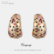 Yhpup Мода бренд в западном стиле красочные Украшенные стразами серьги-гвоздики, темпераментные серьги для Женская Праздничная обувь для свадьбы, ювелирное изделие, подарок