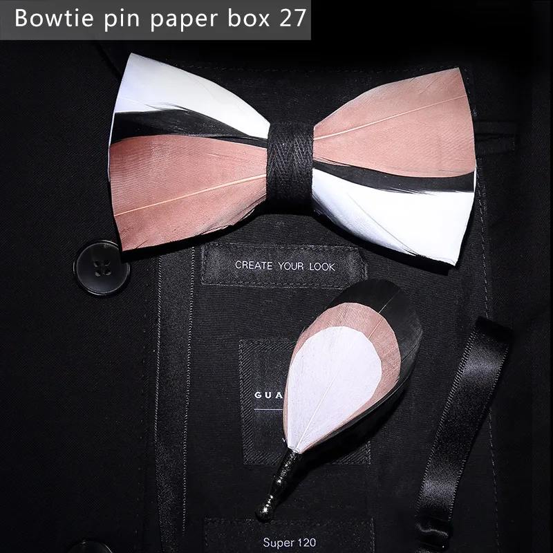 paper box 27 JEMYGINS, дизайн, галстук-бабочка, перо, бант, изысканная ручная работа, Мужская брошь для галстука-бабочки, деревянная булавка, подарочный набор, Свадебная вечеринка - Цвет: paper box 27