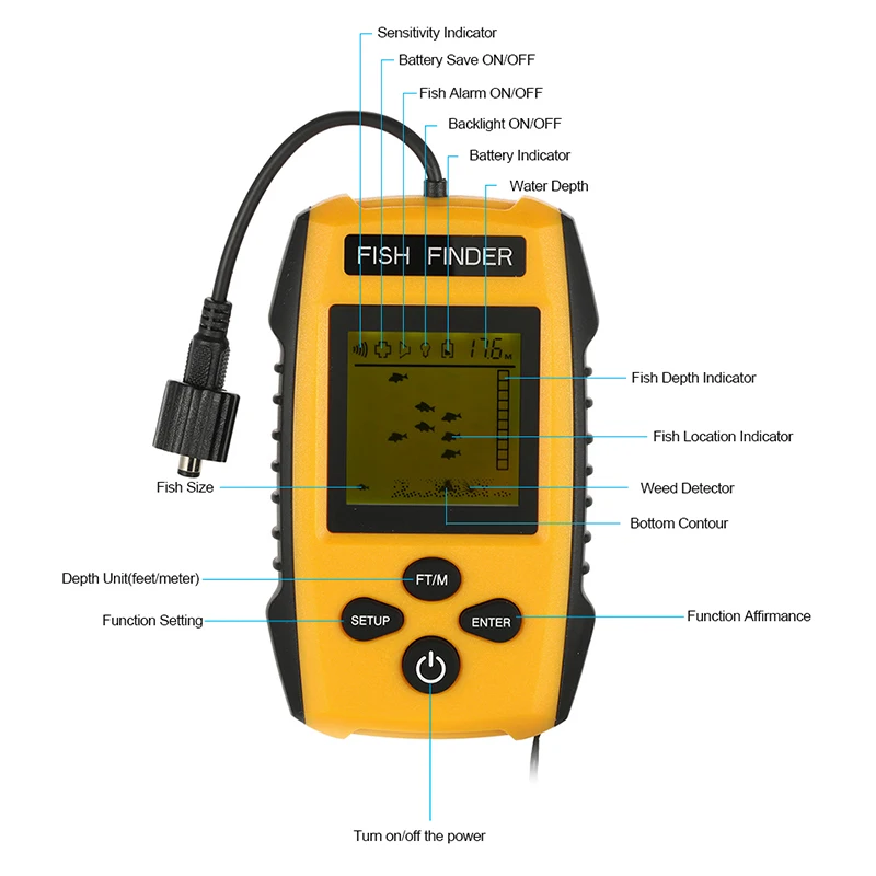 Портативный рыбий трекер эхолот датчик сигнализации 100 м глубже Макс большой дисплей селектор подводный Поиск рыбы