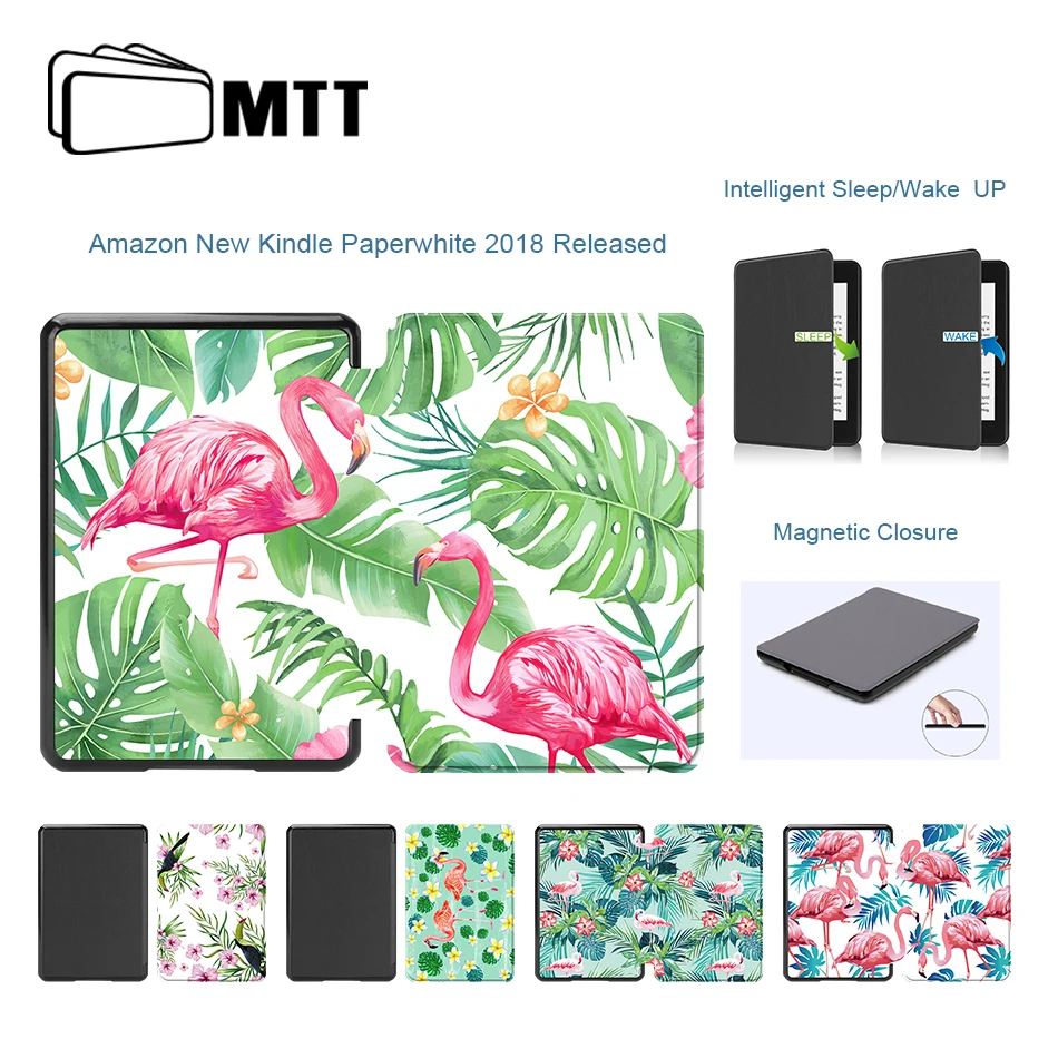 

MTT Flamingos Case for Amazon Kindle Paperwhite 4 funda PU Leather Flip Fold Smart Cover Tablet Protective Shell 2018 release