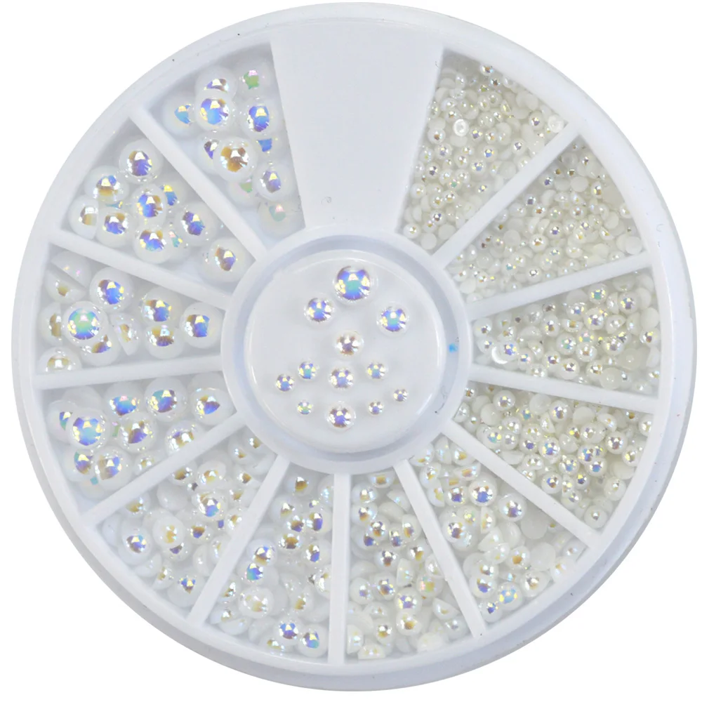 1 قطع الأبيض AB كريستال اللؤلؤ مسمار الراين مزيج 1.5/2/2.5/4 ملليمتر مسطحة القاع 3D الديكور في عجلة مسمار الفن مانيكير نصائح TR251
