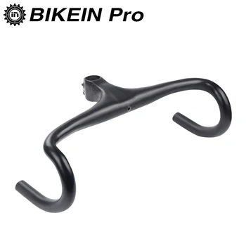 

BIKEIN Lite Super Light UD Carbon Fiber Road Bike Integrated Handlebar Drop Bar with Stem Matte Black Cycling Bicycle Parts 265g