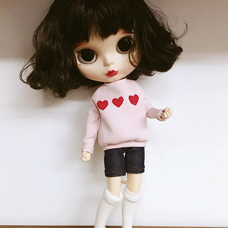 

Doll's Blyth Clothes Cute Long Sleeve Sweater/short pant for Azone, OB24, Licca, Blyth Shirt for 1/6 dolls Clothes Accessories
