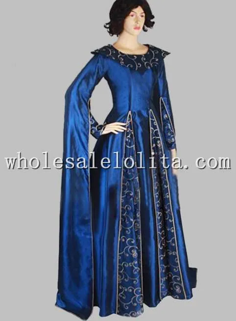 Готическое голубое платье сценический костюм в викторианском стиле с принтом