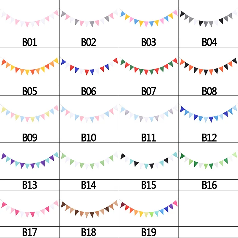 12 Flags 17cm Colorful Felt Banner Garlands Birthday Bunting Pennant Baby Shower Wedding Garland Flags Party Decoration Supplies