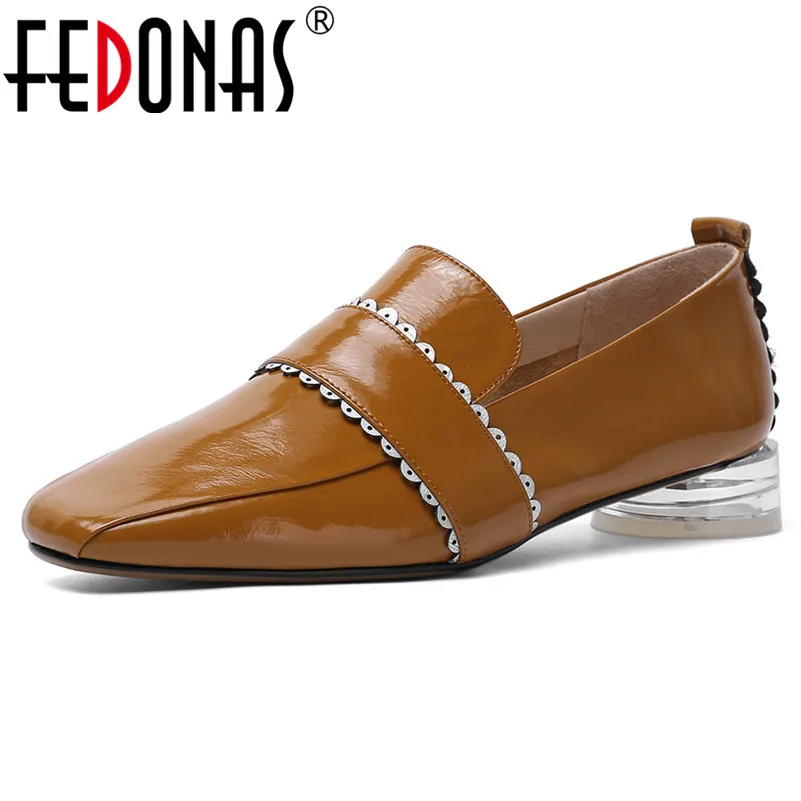 

FEDONAS New Elegant Women Slip-on Square Toe Strange Heels Pumps Spring Autumn Cow Patent Leather Party Basic Casual Shoes Woman