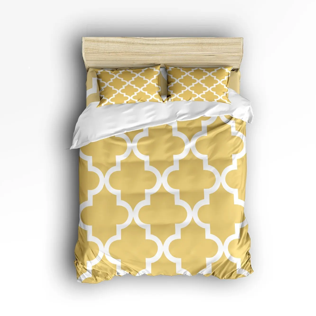 Geometric Pattern Twin Size Bedding Set Yellow Quatrefoil Trellis