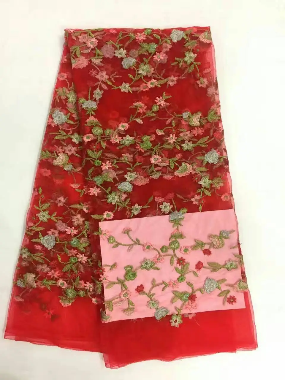 

5 Y/pc Gorgeous red french net lace fabric and nice flower design embroidery african mesh lace for dress RN3-1