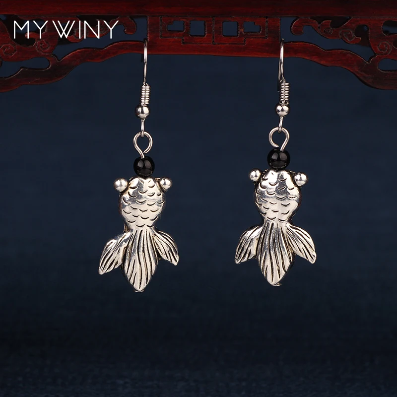 MYWINY 4 вида цветов этнические серьги в виде золотой рыбки винтажные модные