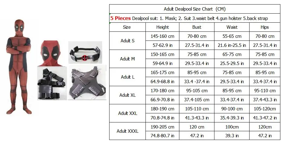 ; Детский костюм Дэдпула с маской супергероя; карнавальный костюм; костюмы для мальчиков; боди; Детские вечерние костюмы на Хэллоуин - Цвет: Adult 5 Pieces