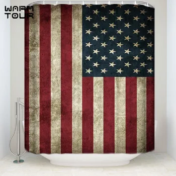

Extra Long Fabric Bath Shower Curtains Retro Vintage American Flag Mildew-resistant Bathroom Decor Sets with Hooks 60" x 72"