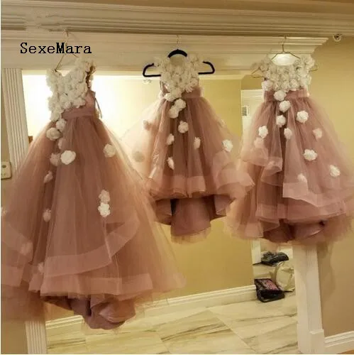 

Real Picture 2018 Pink Flower Girl Dresses With Flowers Tulle Layers Girls Pageant Gowns Baby Party Dress vestido daminha