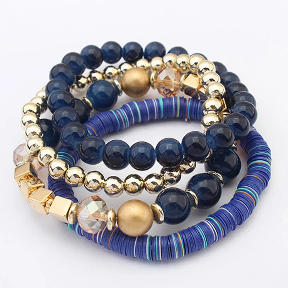 

New Fashion bracelets Women 4 Pcs Colorful Beads Multilayer Bangle Handmade Bracelets Florid Cool pulseira feminina