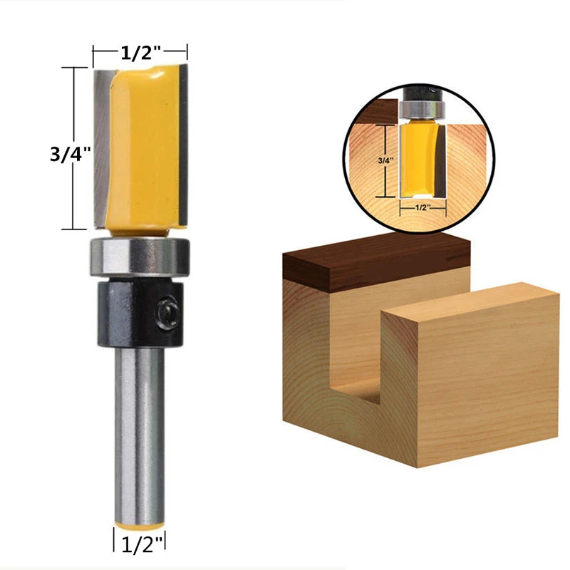 1Pcs Flush Trim 1/2 Inch W x 3/4 Inch H Router Bit Shank Bearing 1/4