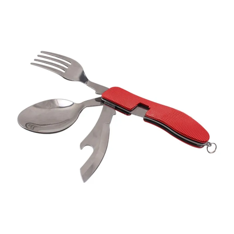 3 en 1 Multi-función de acero inoxidable al aire libre Mesa Camping senderismo plegable Picnic portátil cubiertos establece cuchillo para comida tenedor