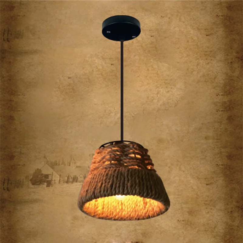 

Vintage Industrial Pendant Lamps Rope hanglamp American Country AC90-260V hanging lights Yellow abajour Kitchen Bedroom D52