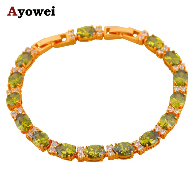 

Ayowei High Quality Lowest Price Gerous Charm Bracelets yellow Gold tone Green Peridot Fashion Jewelry TBS1110A for Women