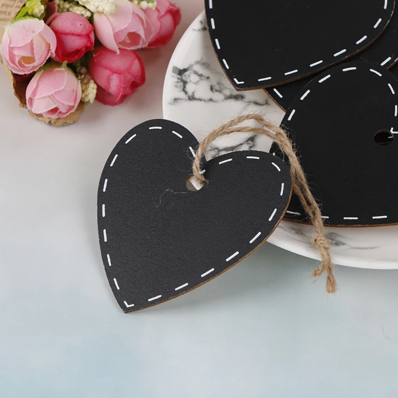 

10pcs Mini Wooden Hanging Blackboard Hemp String Heart Chalkboard Notice Writing Wordpad Message Board Party Decoration