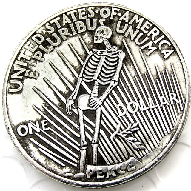 Special Price HB(43)US Hobo 1922  Peace Dollar skull zombie skeleton Creative Coin Pressed Silver Plated Copy Coins