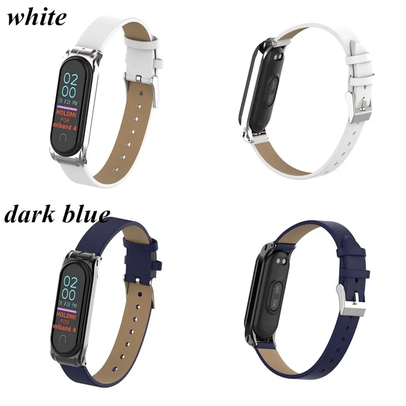 Цветной кожаный браслет Mi Band 4 3 металлический ремешок для xiaomi PU нержавеющий MiBand