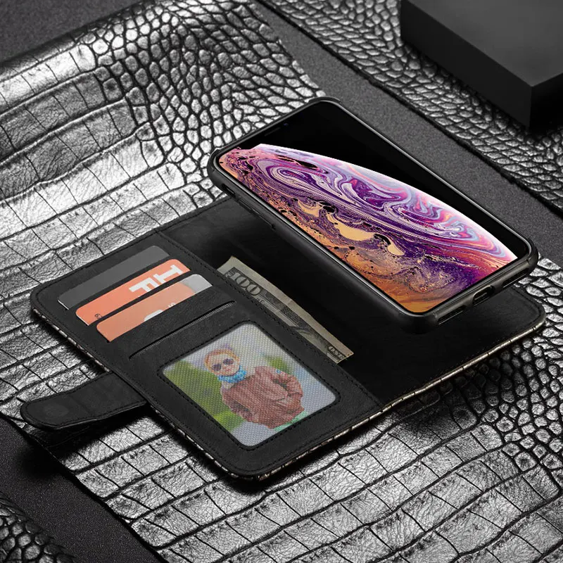 WHATIF прочный флип-кошелек чехол s для IPhone X 7 8 Plus роскошный крокодиловый кожаный чехол для Iphone XS Max XR задний Чехол с отделениями для карт