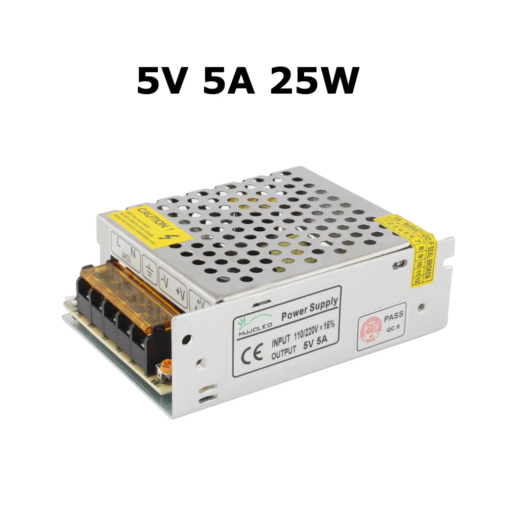 5 вольт Питание 5 V 5A 10A 20A 30A 40A 60A 70A 110V AC DC 220V 5 V трансформатор 5 вольт Питание блок для Светодиодные ленты - Цвет: 5V 5A 25W