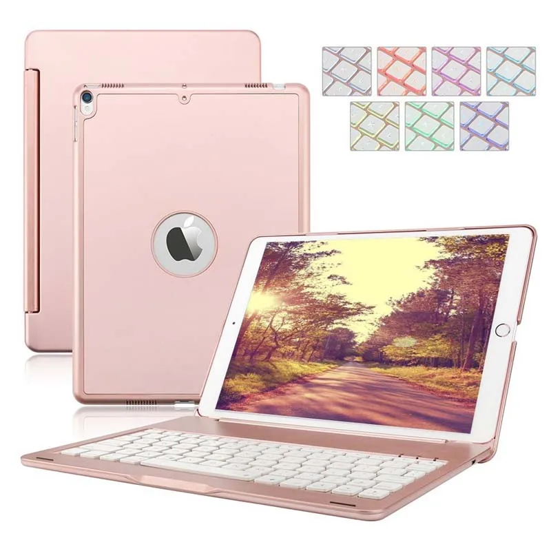 7 цветов с подсветкой Алюминий жесткий корпус клавиатуры Bluetooth чехол для iPad 9,7 2018/iPad 9,7 2017/iPad Air/ iPad Air2