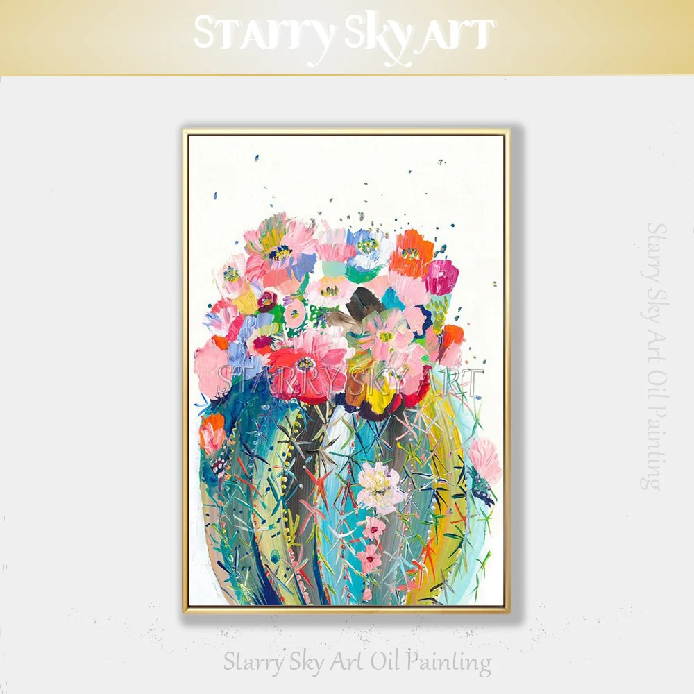 

Hand-painted High Quality Modern Flower Cactus Acrylic Painting Beautiful Canvas Painting Cactus Oil Picture for Wall Decoration