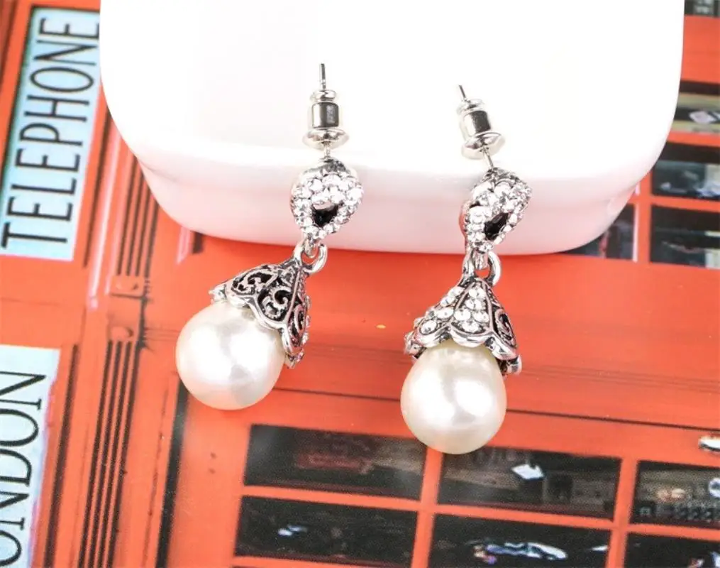 Vintage Jewelry Gray/White Imitation Pearl Earrings Women Wedding Earings