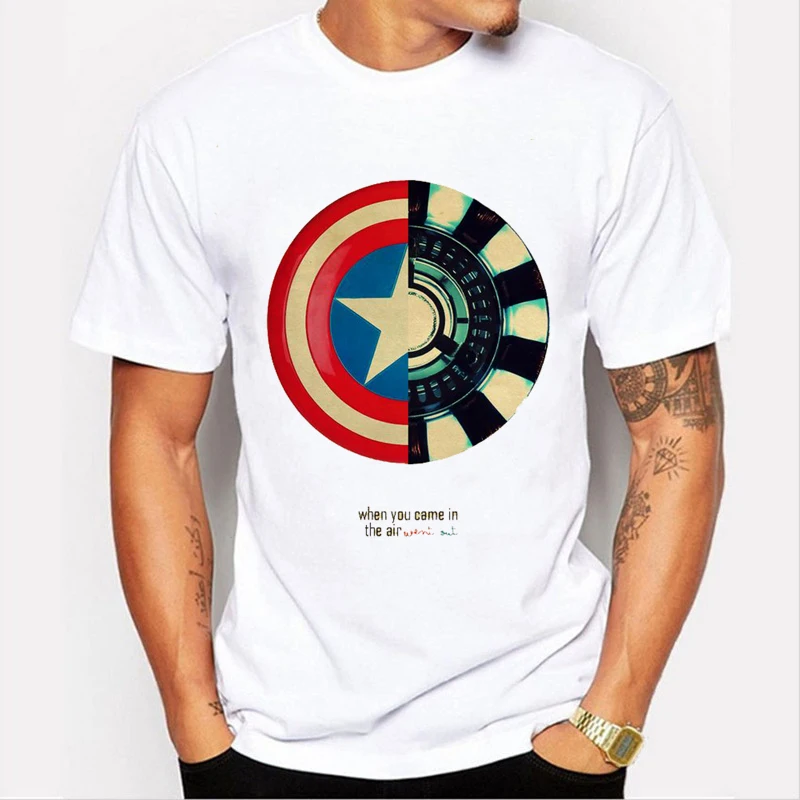 

Super Heroes Captain America's Shield T shirts Iron Man Spiderman Green Lantern The Hulk Thor Hawkeye Avengers T Shirt 90-2#