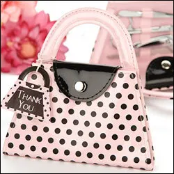 

FREE SHIPPING+Wedding Favors Pink Polka Dot Purse Manicure Set +100pcs / lot