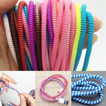 

1pc/10pcs 58cm Mixed Data Cable Protective Sleeve Spring twine For iphone Android USB Charging earphone Case Cover Bobbin winder