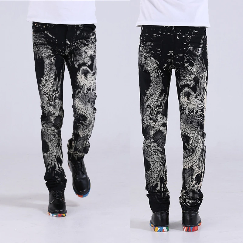 dragon print jeans