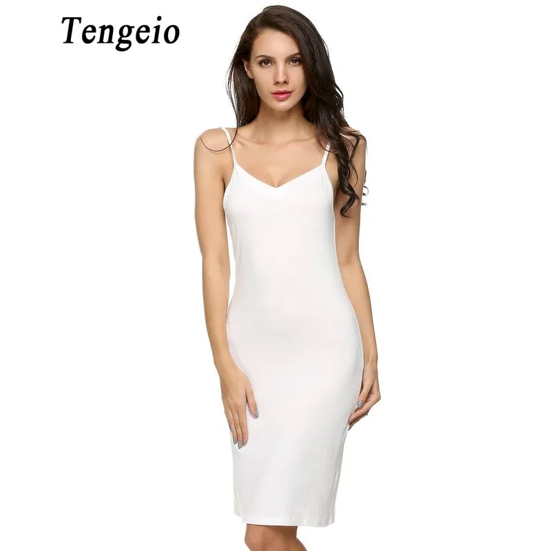 Tengeio 2018 Women Sexy Strap Full Slips dress Long Underdress Sleeveless Plus Size Bodycon Bottoming Straight Petticoat Femme