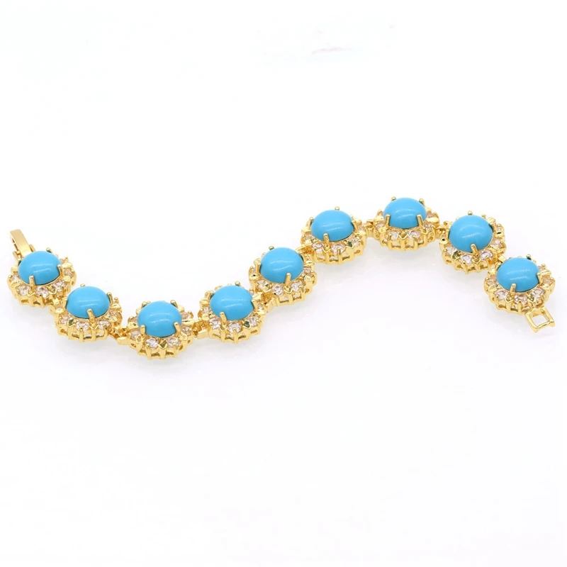 JINYAO Модные женские круглые синие камни циркон браслеты с подвесками из чистого золота вечерние ювелирные изделия подарок для женщин