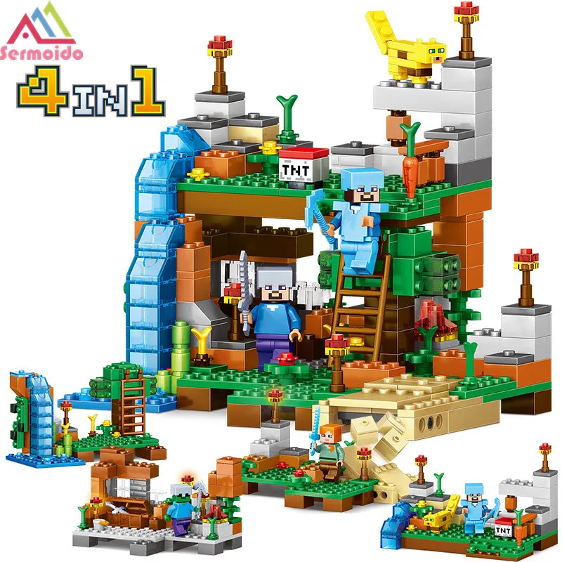 

sermoido Toys Minecraft Figures Building Blocks 4 in 1 Garden Educational Children Toys Compatible Legoings Minecraft City