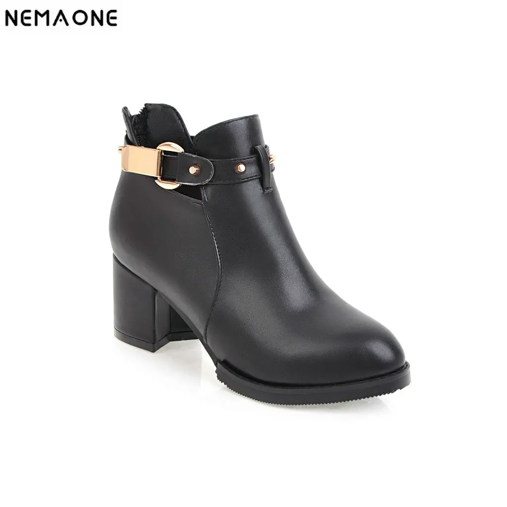 

New women square high heels ankle boots poined toe ladies dress boots spring autumn party dress shoes woman large size 43