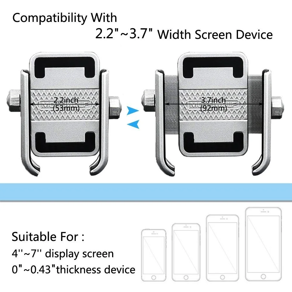 Aileap, PH-03, Алюминиевое Крепление для телефона мотоцикла, регулируемый, анти встряхивание, металлический держатель для телефона для велосипеда, для устройств шириной до 3,"(хром