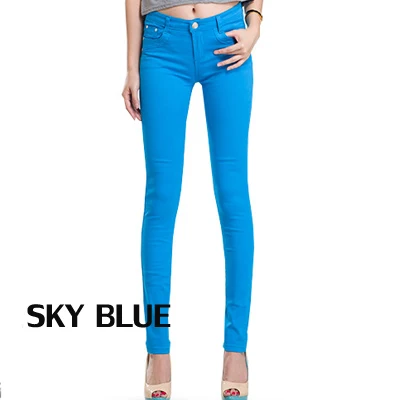 Простые тянущиеся облегающие джинсы леггинсы женские Осень зеленые хаки белые брюки женские узкие брюки женские базовые брюки - Цвет: sky blue