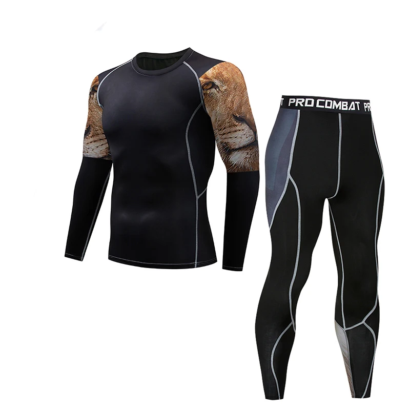 

Men's Brand 2 Piece Sportswear Men 2019 New MMA Rashguard Union Men's Sportswear Compression Crossfit Apparel Top Sports Set