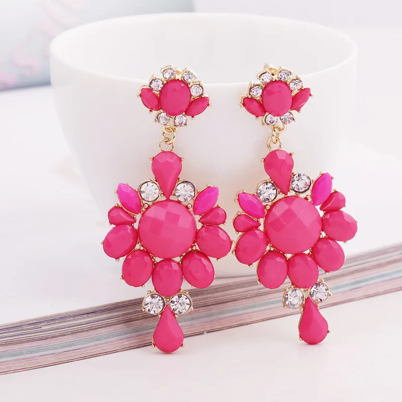 

and the United States Fan Bo Bohemia resin gem flower earrings cross-border cash supply jewelry supplies manufacturer